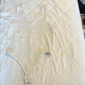 Pink Rose White Shapewear Bodysuit V-Neck Sleeveless